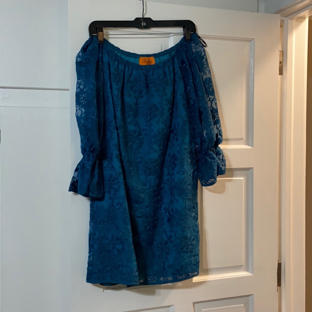 Teal Off Shoulder Shift Dress - Voom by Joy Han